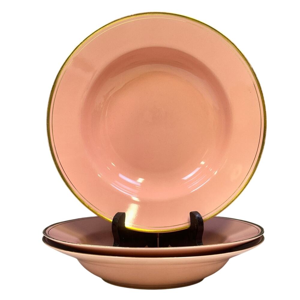 Fitz & Floyd Rare Pavillion Peach Coral Retired 1987-88 Wide Rim Soup Bowl-Set 3